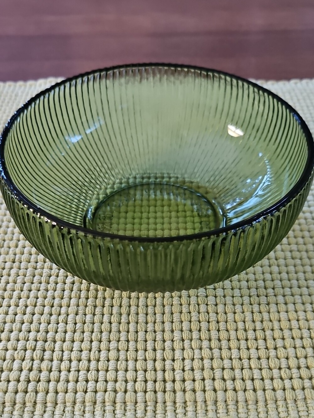 Vintage E.O Brody Ribbed Green Depression Glass Serving Bowl